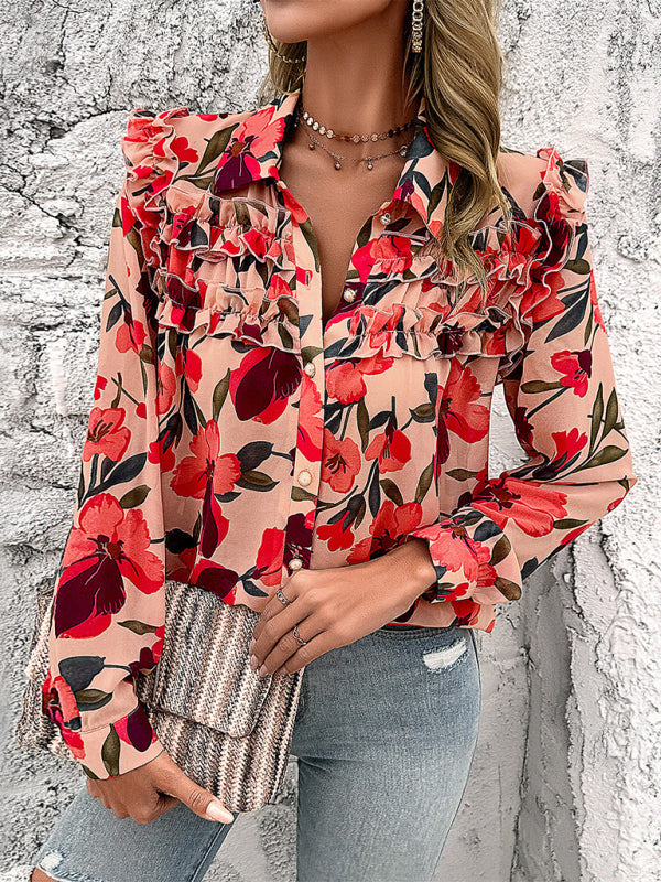 Women’s New Resort Casual Floral Print Long Sleeve Shirt