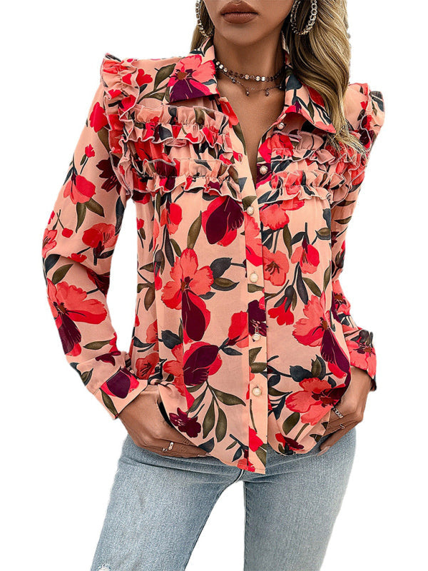 Women’s New Resort Casual Floral Print Long Sleeve Shirt