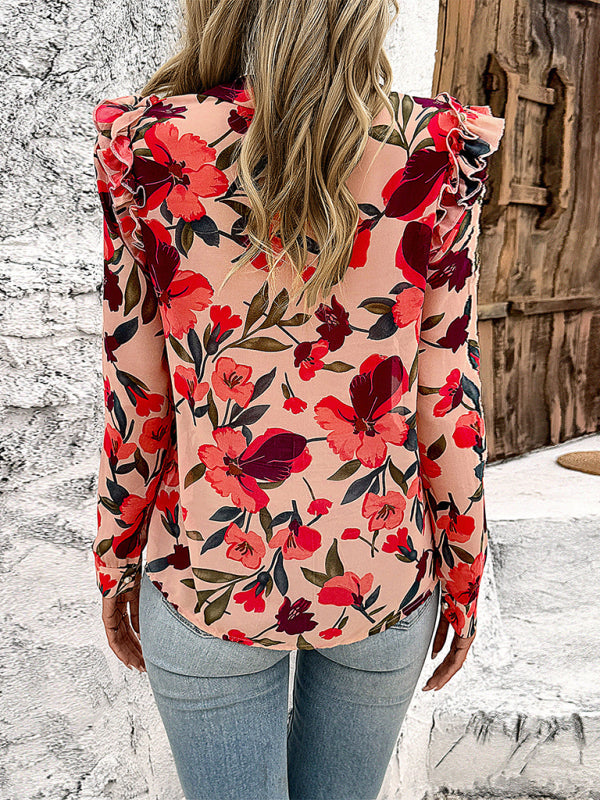 Women’s New Resort Casual Floral Print Long Sleeve Shirt