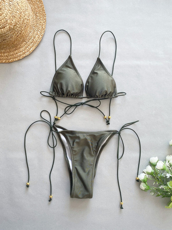 Women’s New Rope Strap Solid Color Bikini