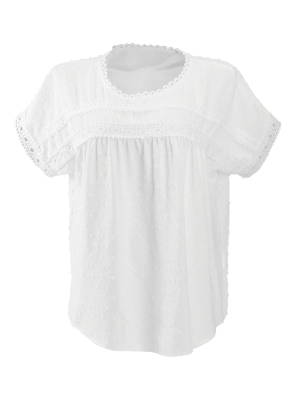 Women’s new round neck pullover short sleeve lace top