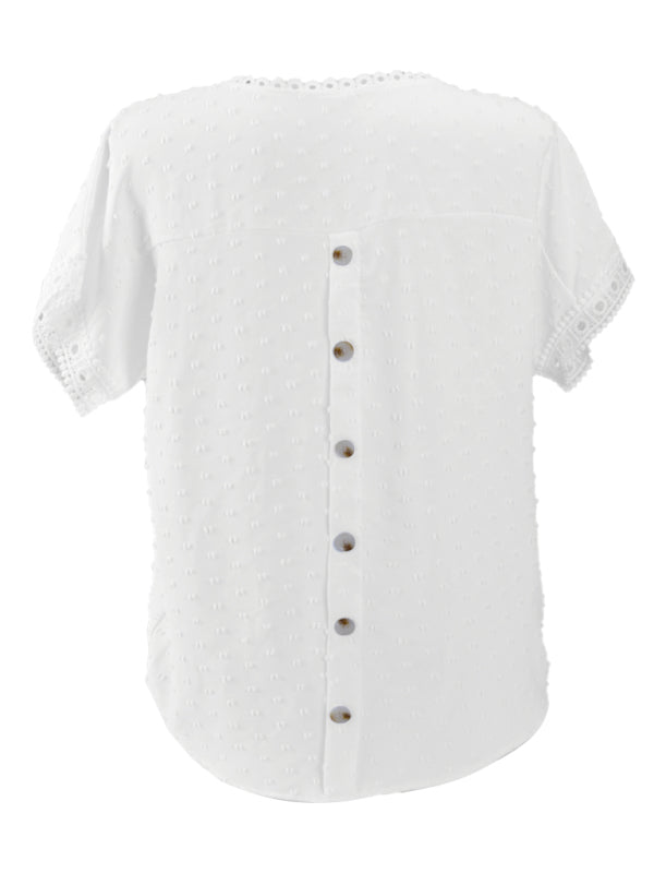 Women’s new round neck pullover short sleeve lace top