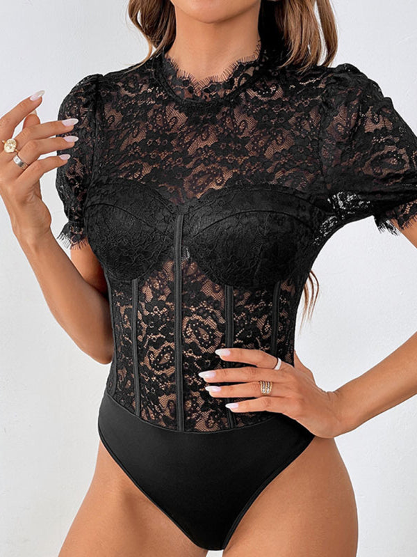 Women’s New Round Neck Short Sleeve Lace Jumpsuit