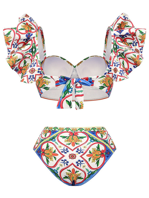 Women’s New Ruffled Enamel Print Beach Resort Swimsuit Suit