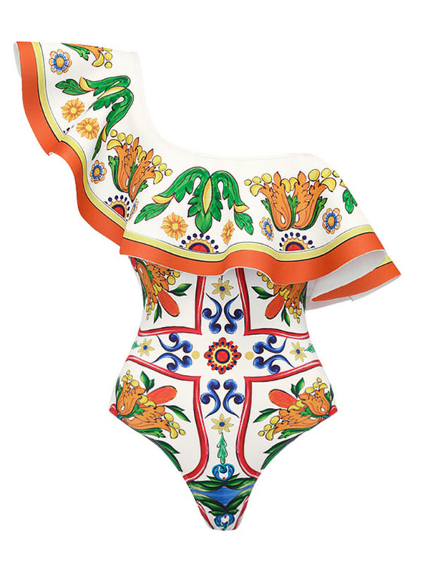 Women’s New Ruffled Enamel Print Beach Resort Swimsuit Suit - Pattern2 / S