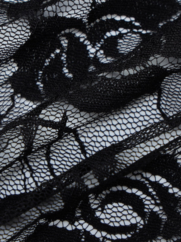 Women’s new sexy hottie see-through lace top low-cut high-elastic tight top long-sleeved inner wear