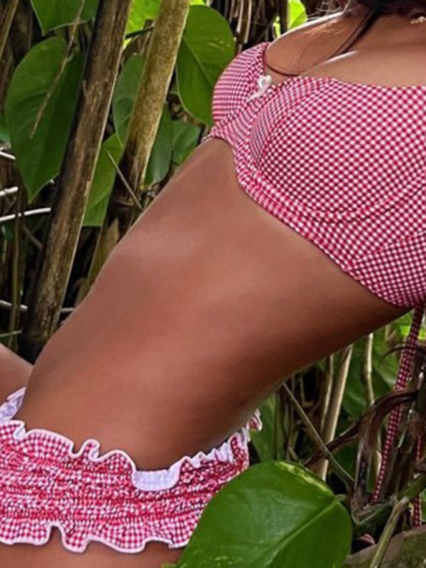 Women’s new sexy plaid bikini hot spring swimsuit