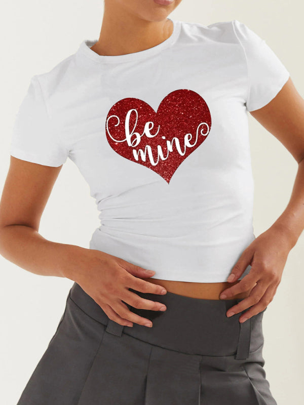 Women’s new slim fit short sexy hottie Valentine’s Day T-shirt - Purplish red / S