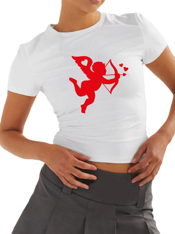 Women’s new slim fit short sexy hottie Valentine’s Day T-shirt - Orange Red / S