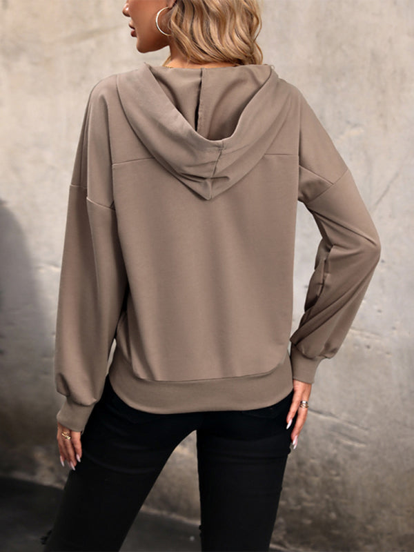 Women's new solid color knitted long hooded sweatshirt - Closther