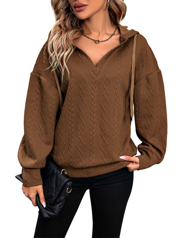Women's new solid color knitted long hooded sweatshirt - Closther
