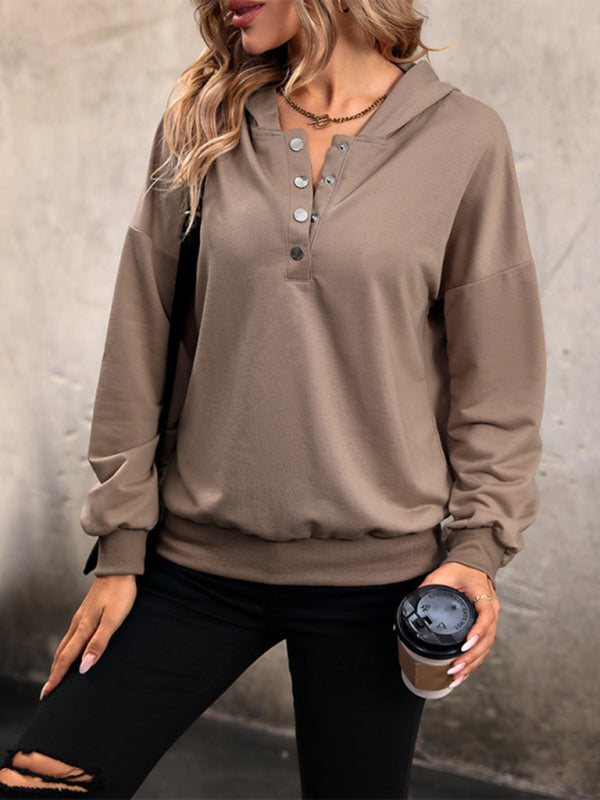Women's new solid color knitted long hooded sweatshirt - Closther