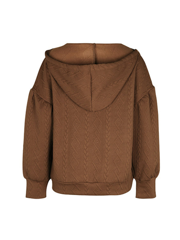 Women's new solid color knitted long hooded sweatshirt - Closther