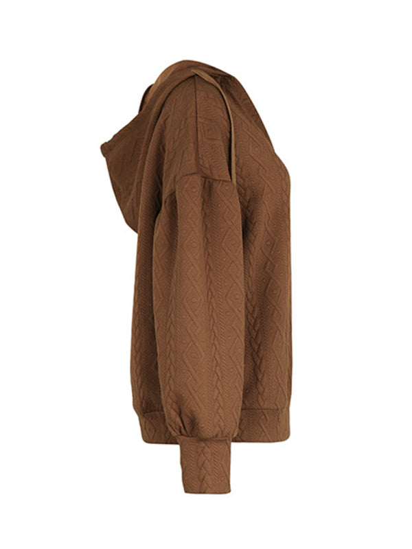 Women's new solid color knitted long hooded sweatshirt - Closther