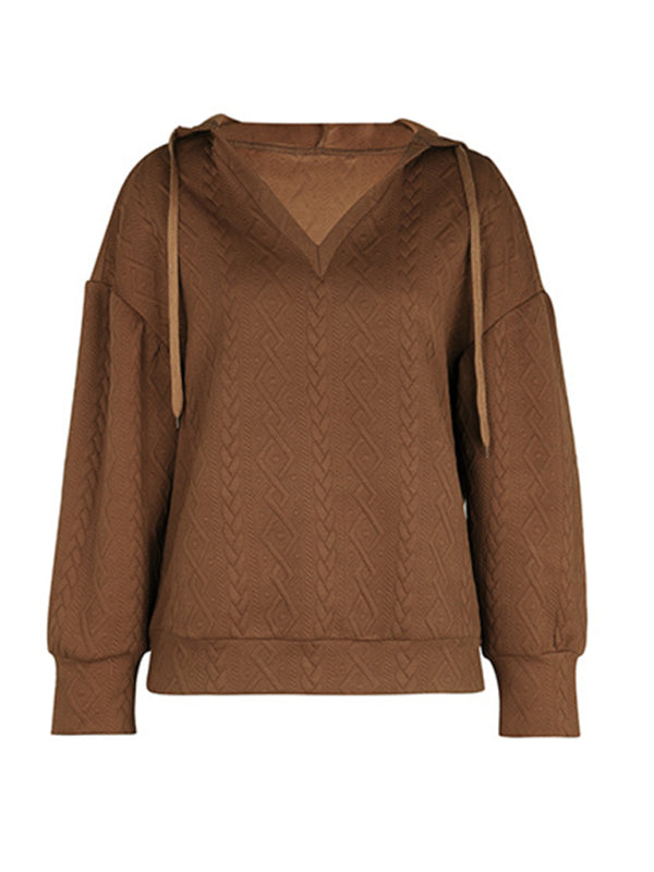 Women's new solid color knitted long hooded sweatshirt - Closther