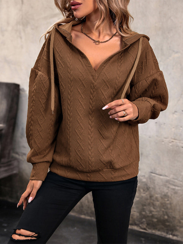 Women's new solid color knitted long hooded sweatshirt - Closther
