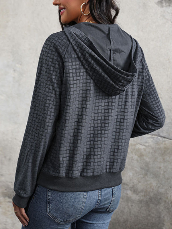 Women’s new solid color textured hooded sweatshirt