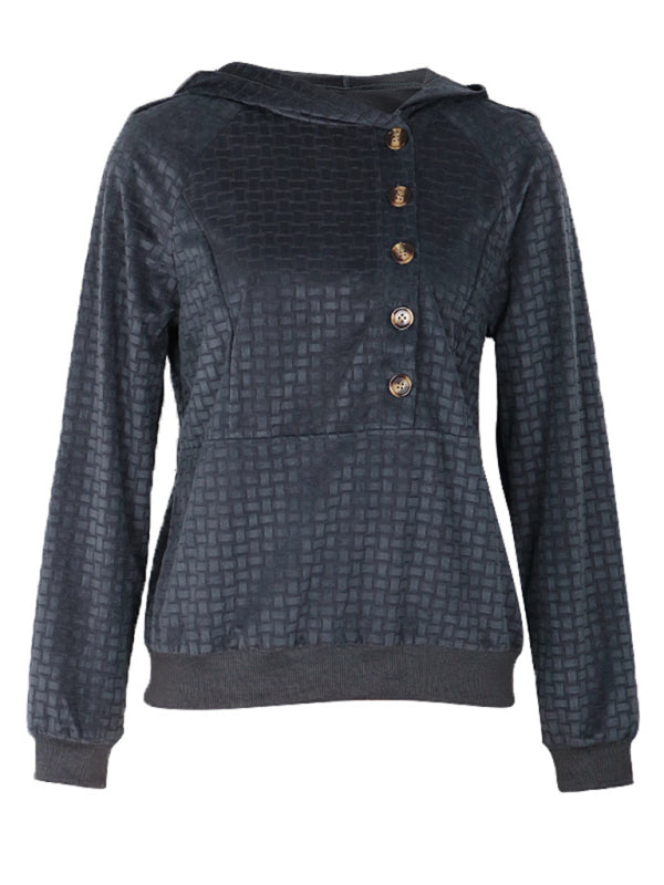 Women’s new solid color textured hooded sweatshirt