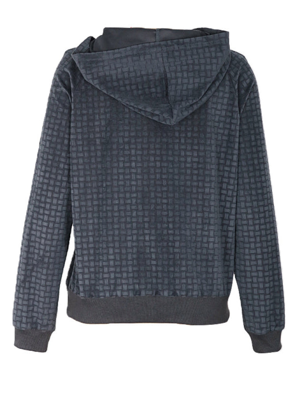 Women’s new solid color textured hooded sweatshirt