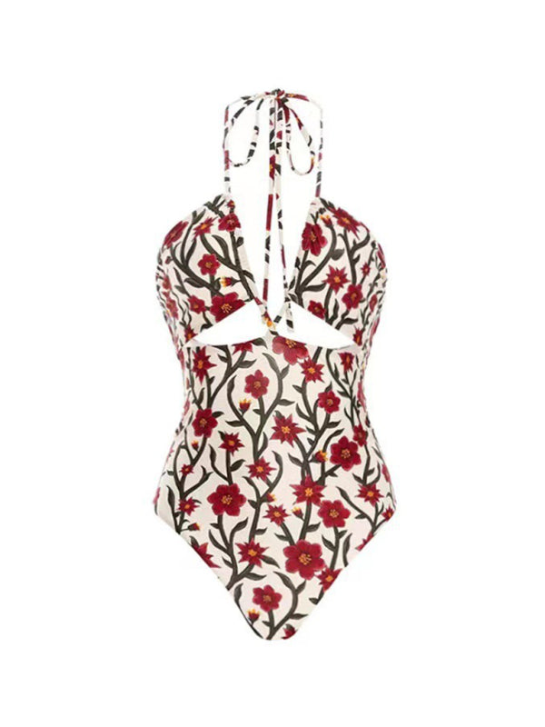 Women’s new style hollow lace halterneck hip-covering gauze skirt one-piece swimsuit