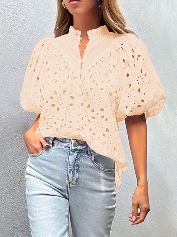 Women’s New Style Puff Sleeve Embroidered Shirt