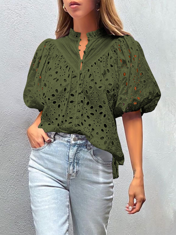 Women’s New Style Puff Sleeve Embroidered Shirt