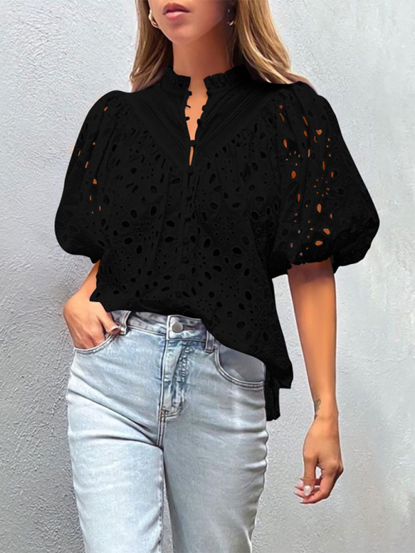 Women’s New Style Puff Sleeve Embroidered Shirt