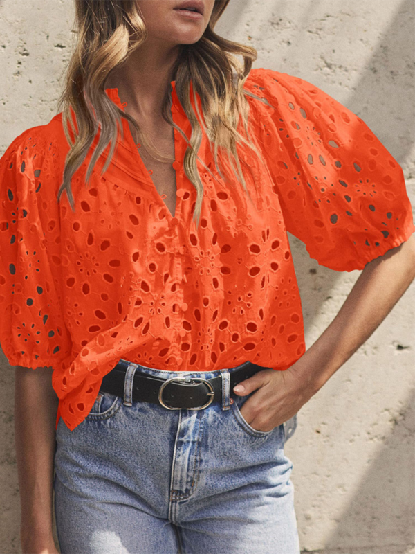 Women’s New Style Puff Sleeve Embroidered Shirt