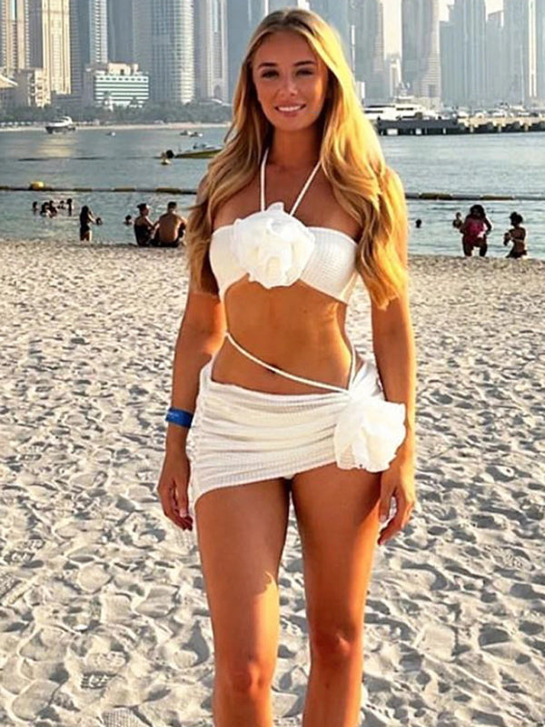 Women’s new three-piece bikini three-dimensional flower split swimsuit - White / S