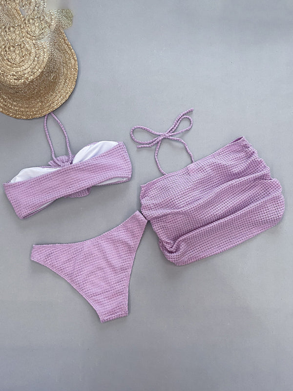 Women’s new three-piece bikini three-dimensional flower split swimsuit