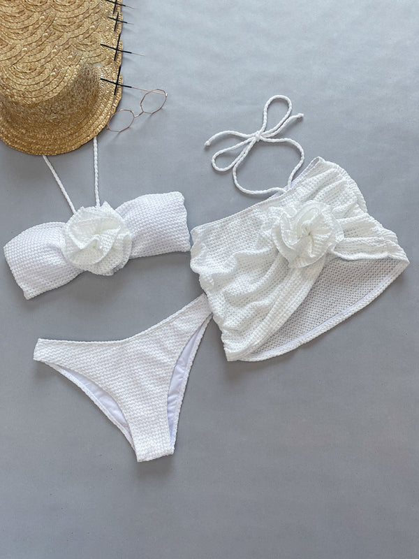 Women’s new three-piece bikini three-dimensional flower split swimsuit