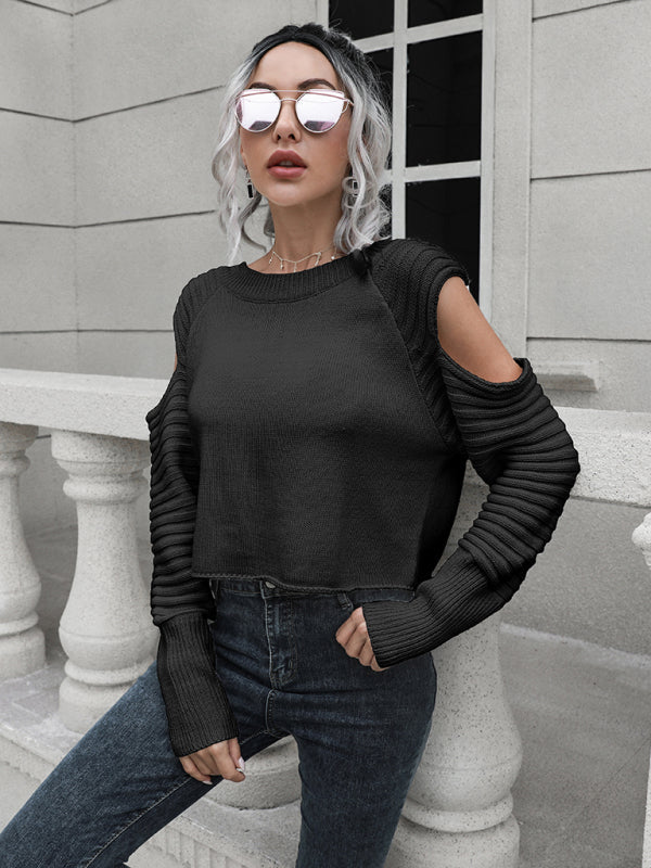 Women’s off shoulder short loose long sleeved sweater