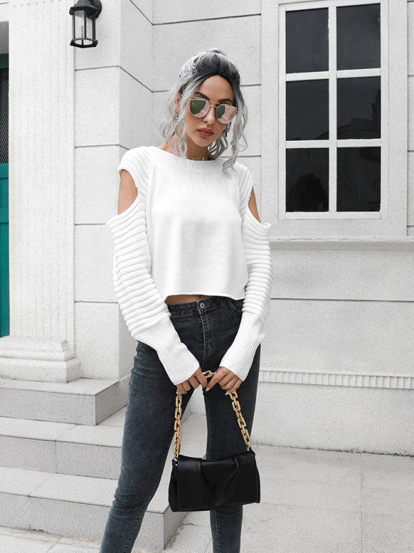 Women’s off shoulder short loose long sleeved sweater