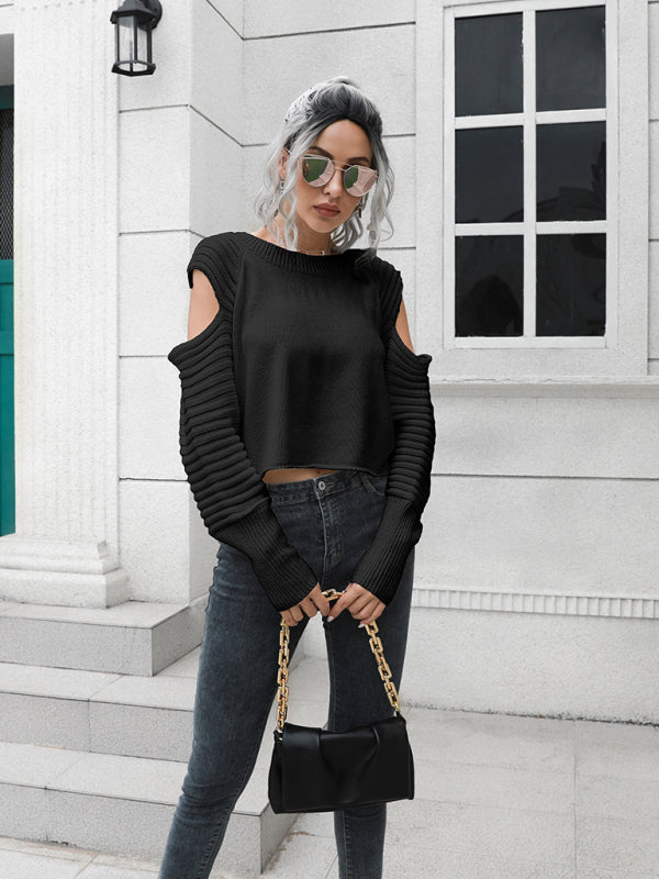 Women’s off shoulder short loose long sleeved sweater