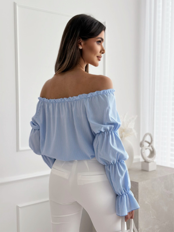 Women’s one-shoulder printed lantern sleeve shirt top