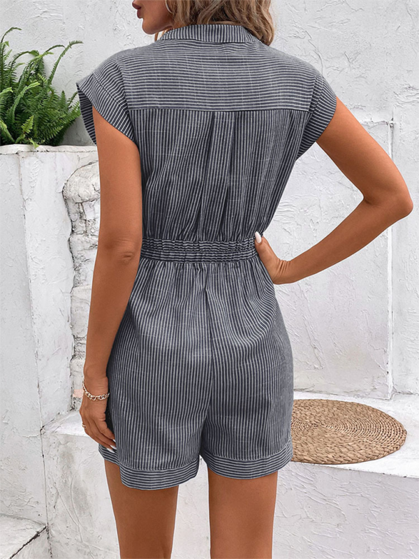Women’s Pinstripe Short Sleeve Jumpsuit
