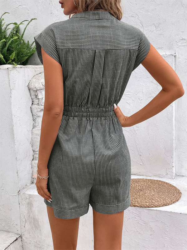 Women’s Pinstripe Short Sleeve Jumpsuit