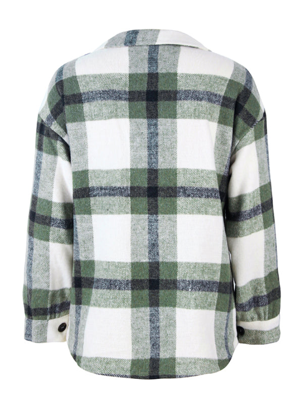 Women's Plaid long sleeve shirt casual coat - Closther
