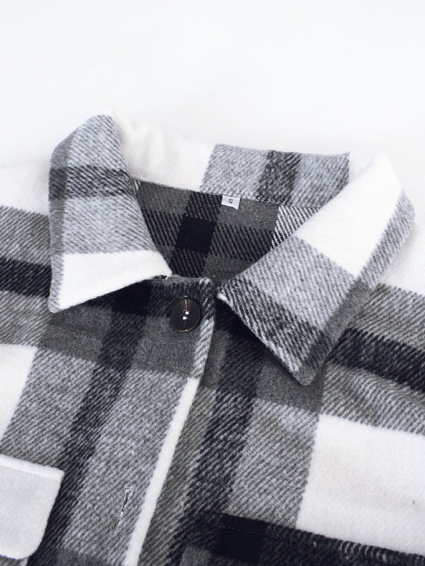 Women's Plaid long sleeve shirt casual coat - Closther