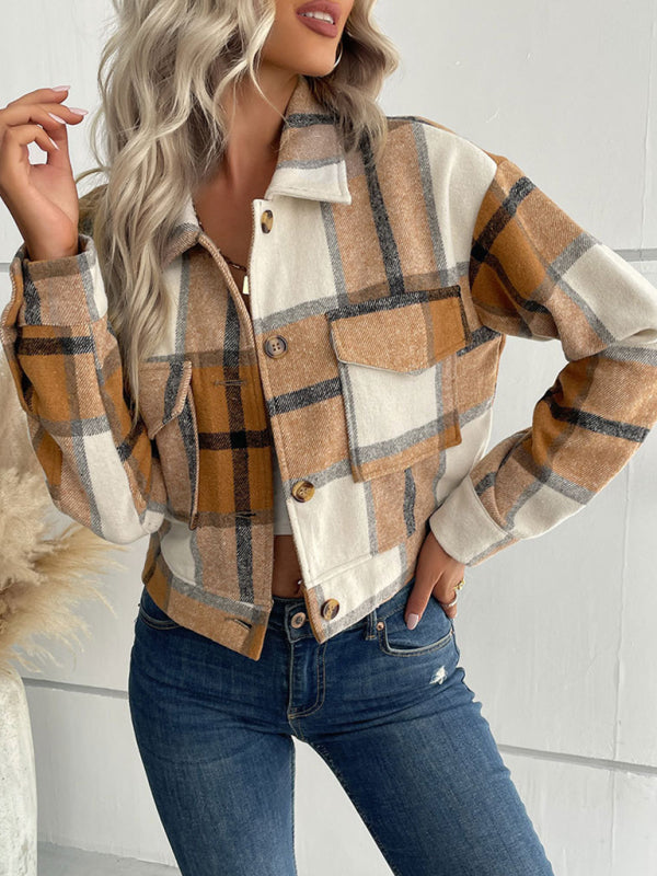 Women’s Plaid Pattern Woven Jacket