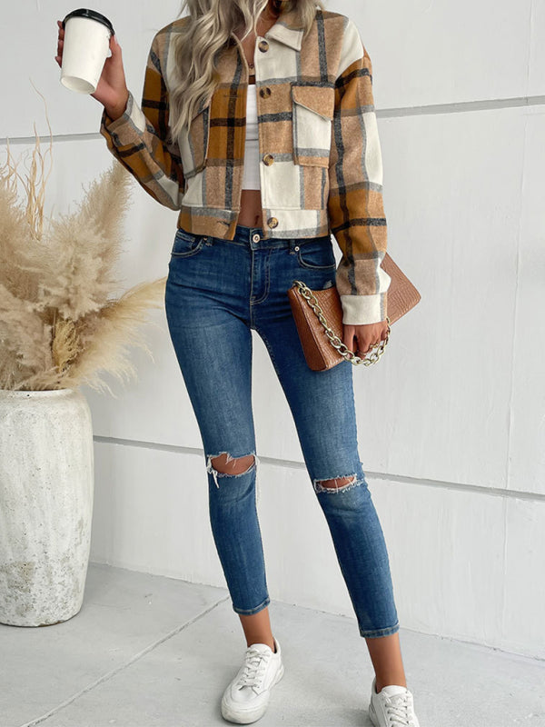 Women’s Plaid Pattern Woven Jacket