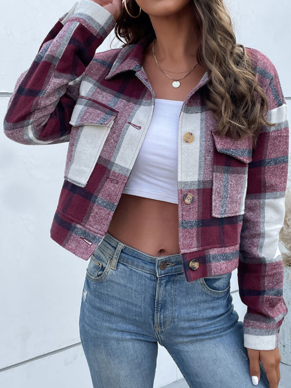 Women’s Plaid Pattern Woven Jacket