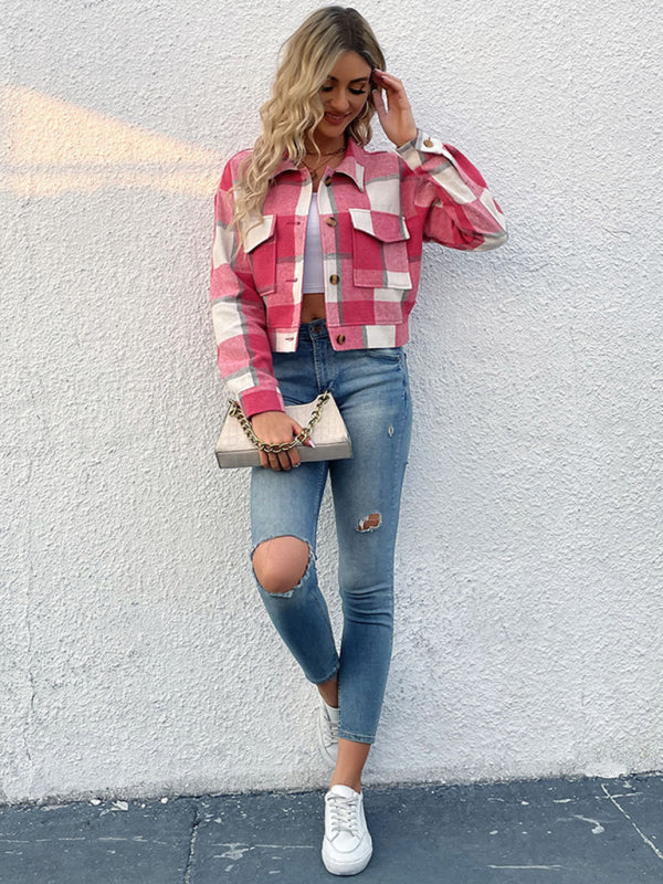 Women’s Plaid Pattern Woven Jacket