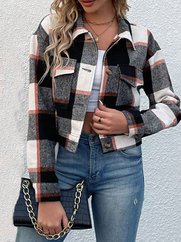 Women’s Plaid Pattern Woven Jacket