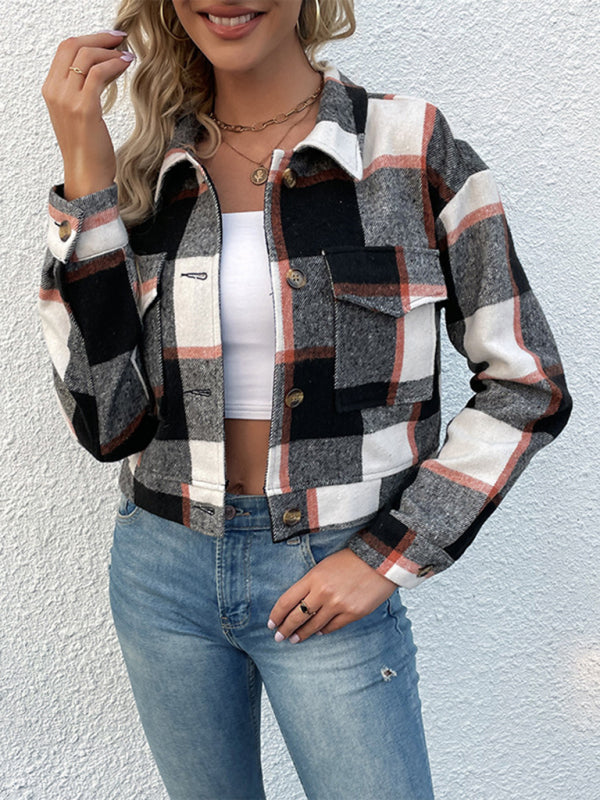 Women’s Plaid Pattern Woven Jacket - Black / S