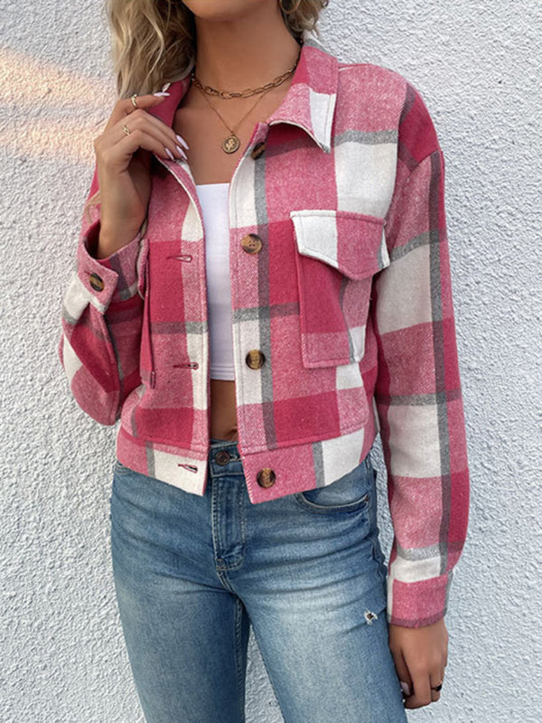 Women’s Plaid Pattern Woven Jacket - Rose / S
