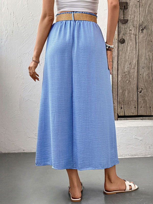 Light blue midi skirt with belt from Womens Pocket Button Skirt construction ensures style and comfort