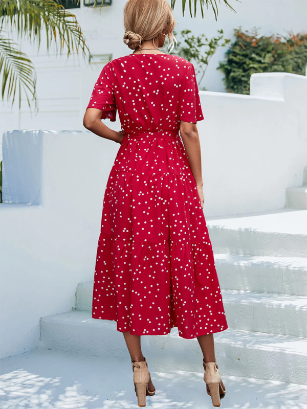 Women’s Polka Dot Print Short Sleeve Midi Dress