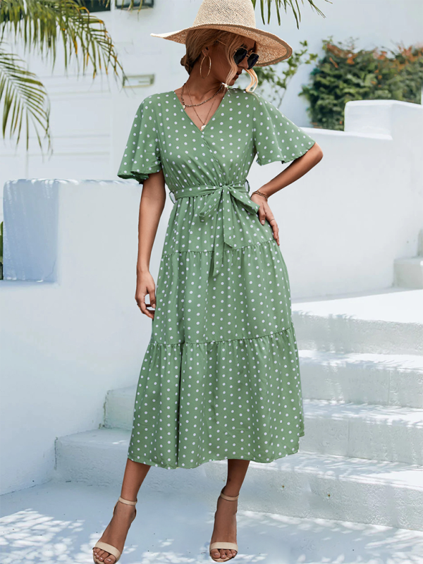 Women’s Polka Dot Print Short Sleeve Midi Dress