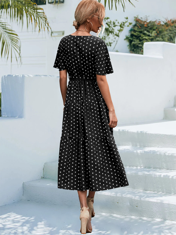Women’s Polka Dot Print Short Sleeve Midi Dress